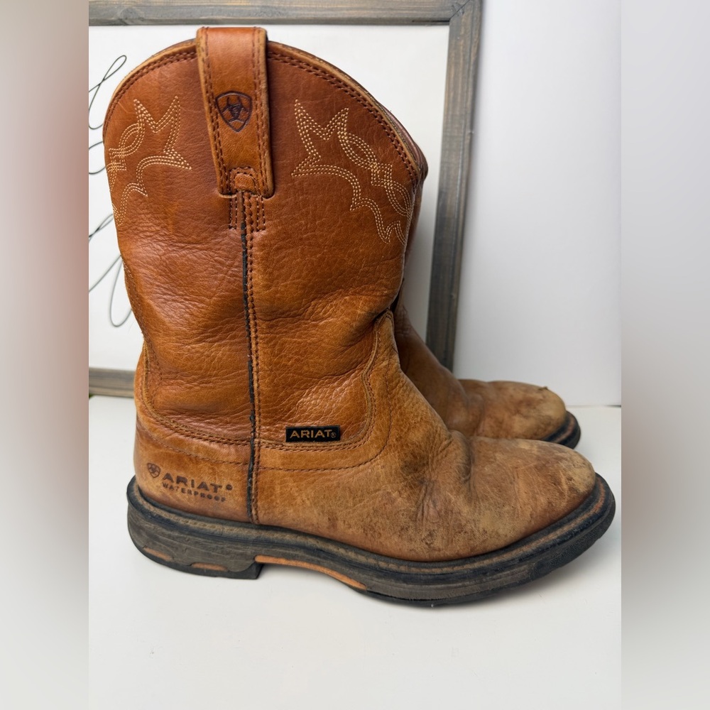 Ariat leather waterproof cowboy work boots